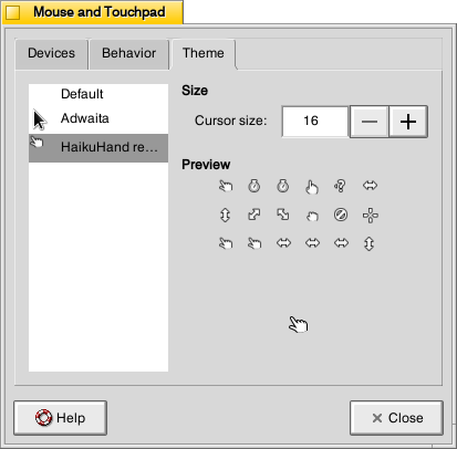 Mouse and Trackpad theme window