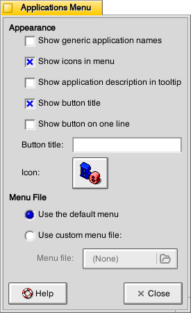 Applications Menu settings within Panel settings