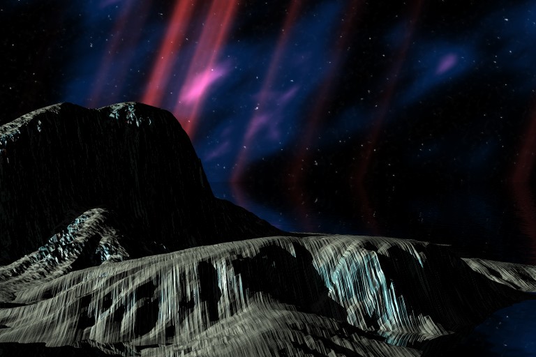Outer space scene rendered in KPT Bryce on Mac OS 7.5.5.