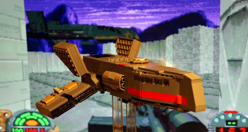 Moldy Crow LEGO MOC in front of Dark Forces video game screen.