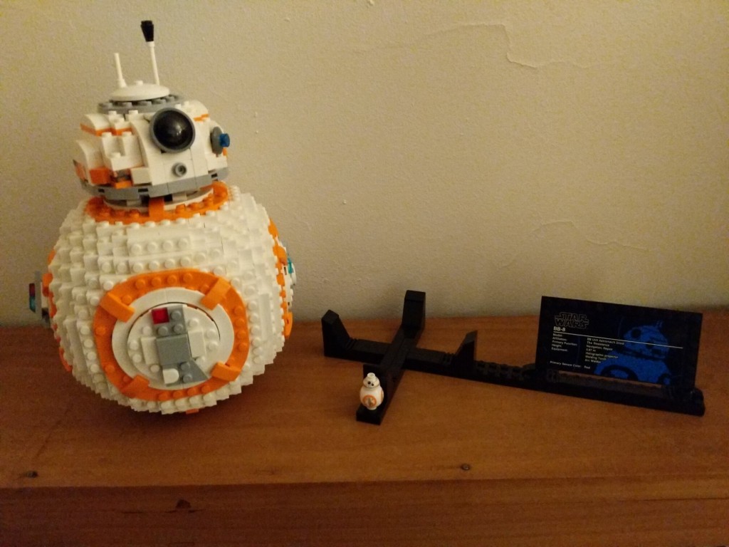 LEGO BB-8 75187 set next to display stand