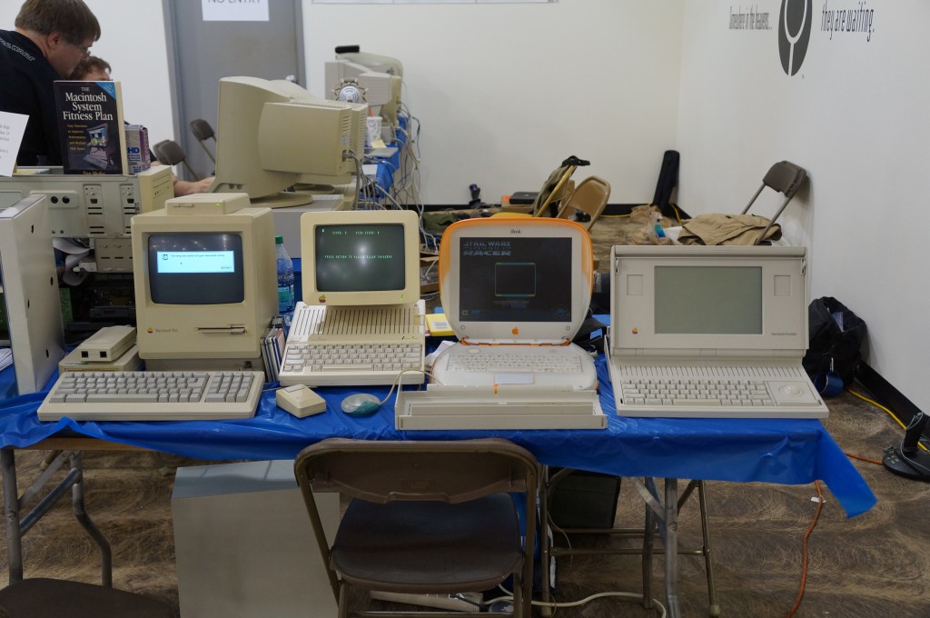 VCFSE 2.0, Exhibition Hall, Apple IIc, Orange Clamshell iBook, and Macintosh Portable