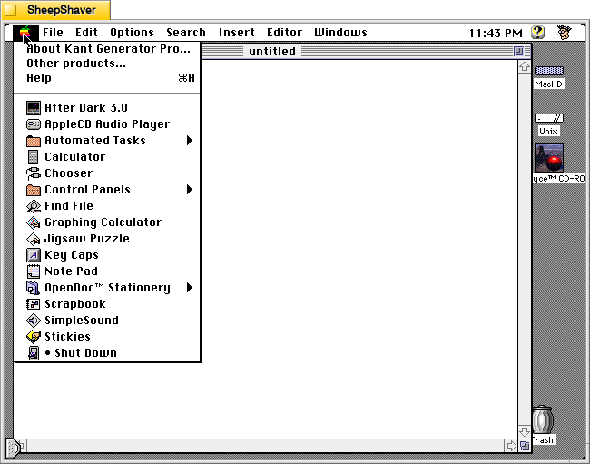 Kant Generator Pro for Macintosh, Apple menu