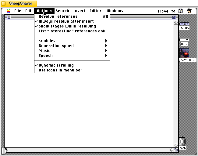 Kant Generator Pro for Macintosh, Options menu