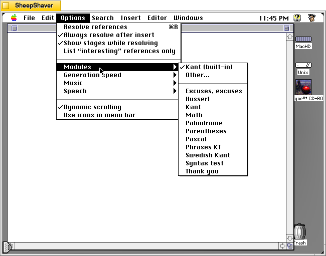 Kant Generator Pro for Macintosh, Options > Modules