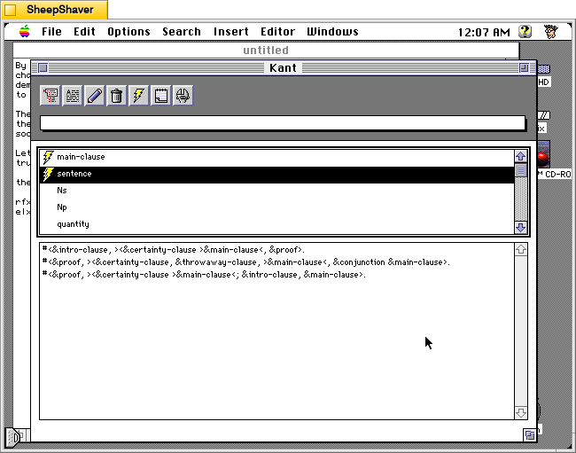 Kant Generator Pro for Macintosh, Editor window