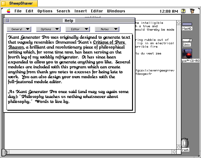 Kant Generator Pro for Macintosh, Apple menu > Help