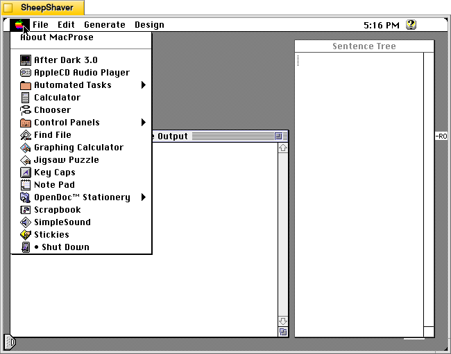 MacProse for Macintosh, Apple menu with an option for "About McProse."