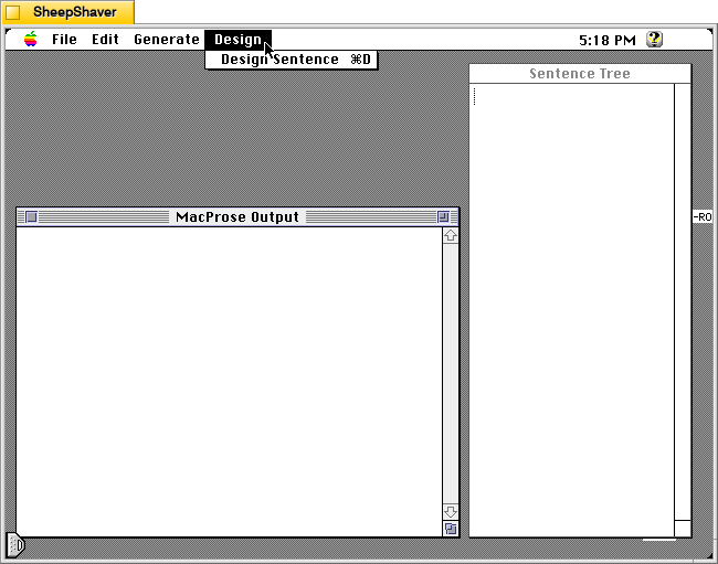 MacProse for Macintosh, Design menu.