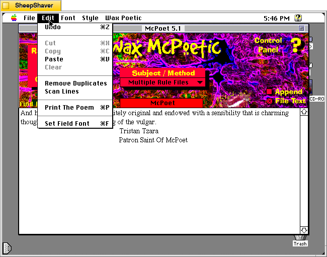 McPoet 5.1 for Macintosh, Edit menu