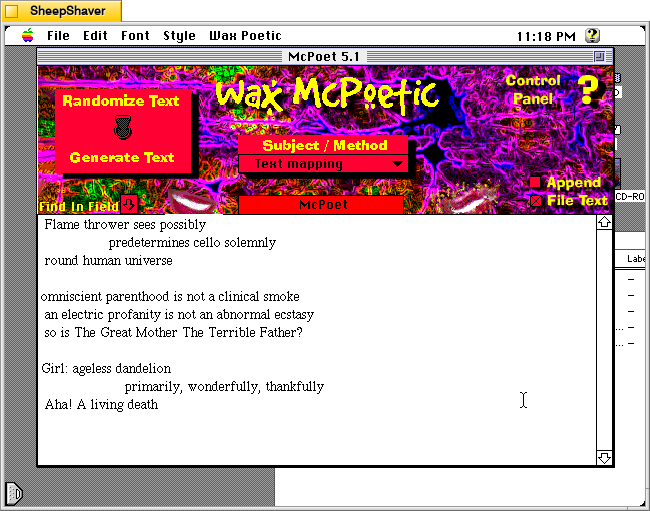 McPoet 5.1 for Macintosh, generated  three new haikus