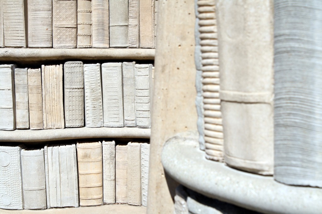 Outdoor sculpture of books (near the big brain) on the Kent State University Campus in Kent, Ohio.
