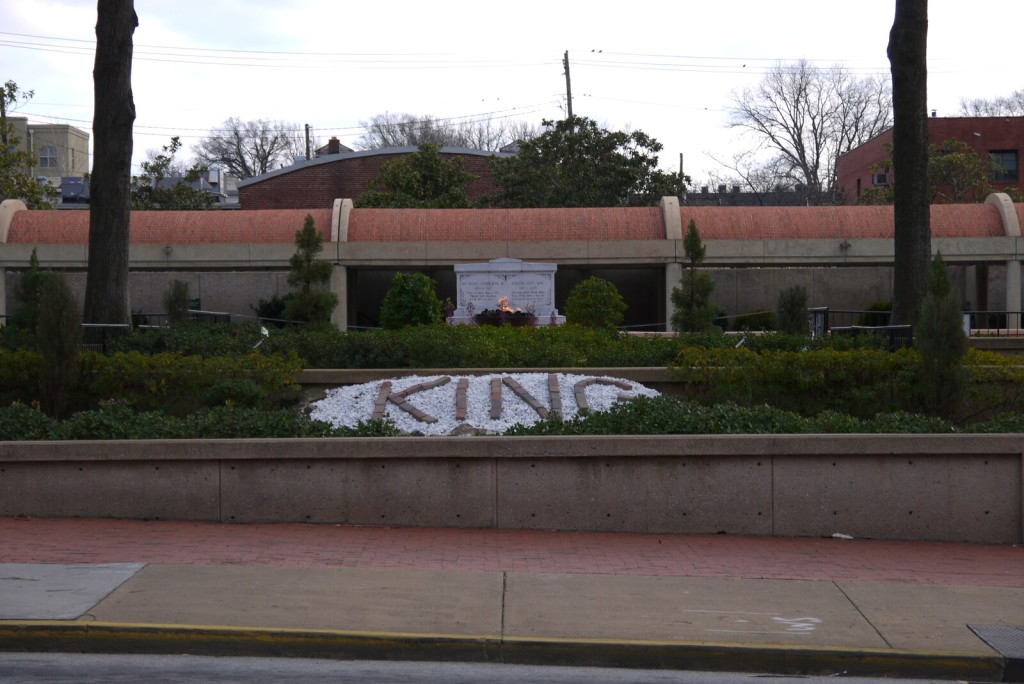 The King Center with the Eternal Flame and Dr. and Mrs. King's Crypt in the background.