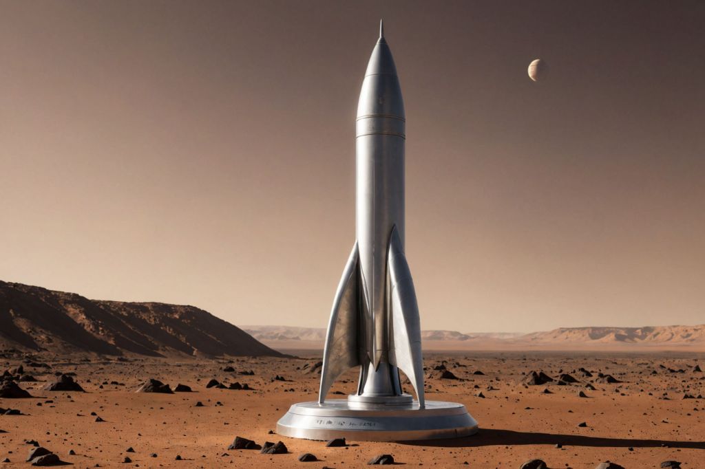 Futuristic Hugo Award on the surface of Mars. Image created with Stable Diffusion.