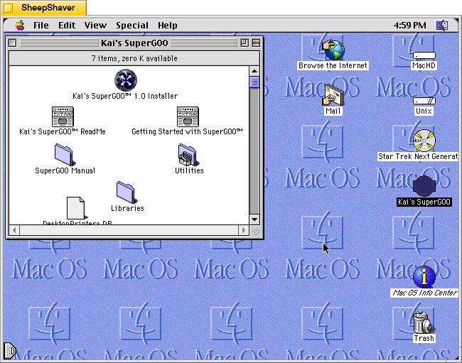 Kai's SuperGOO 1.0 CD-ROM installation folder on MacOS 8.1.