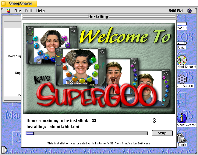 Kai's SuperGOO 1.0 installer progress window on MacOS 8.1.