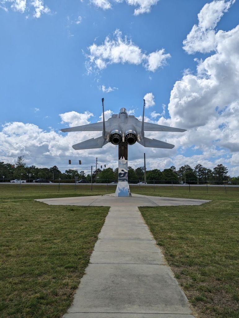 F-15 on pedestal in front, Museum of Aviation, Robins Air Force Base, Warner Robins, GA.