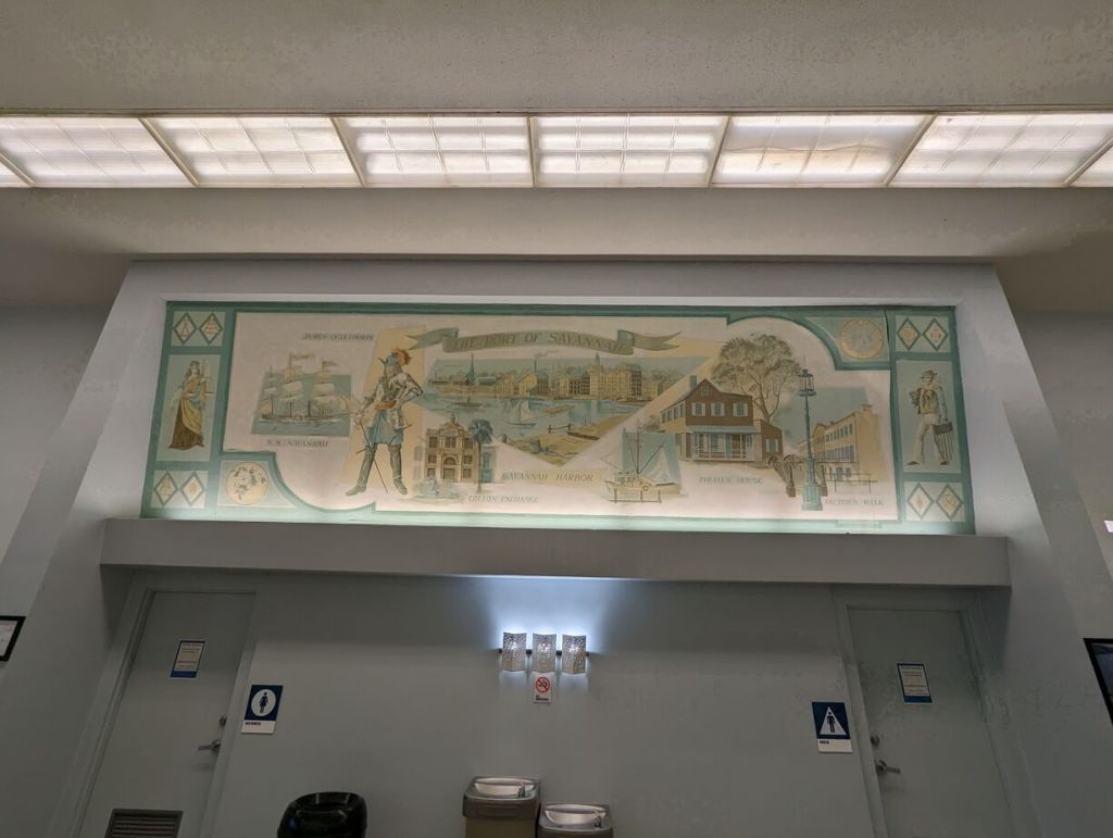 One of two murals painted inside the Savannah Amtrak Station.