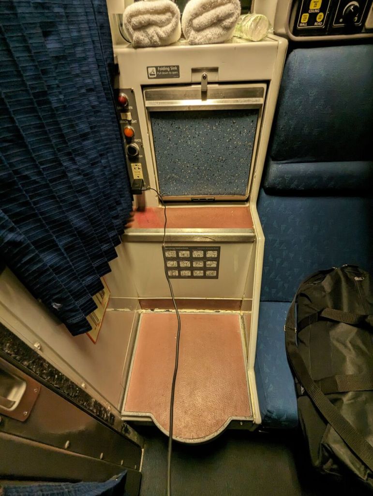 Amtrak Silver Meteor Train, Roomette toilet seat, Savannah to Penn Station, NYC.